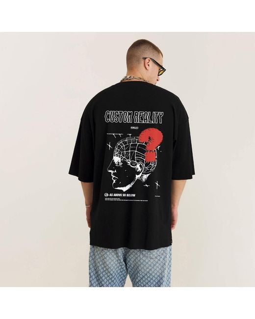 mysimplicated Blue Oversized T-Shirt With Custom Reality Print for men