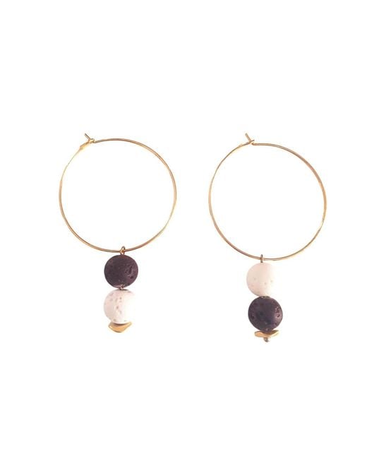 Way to Chic Metallic Hoop Earrings With Lava Beads