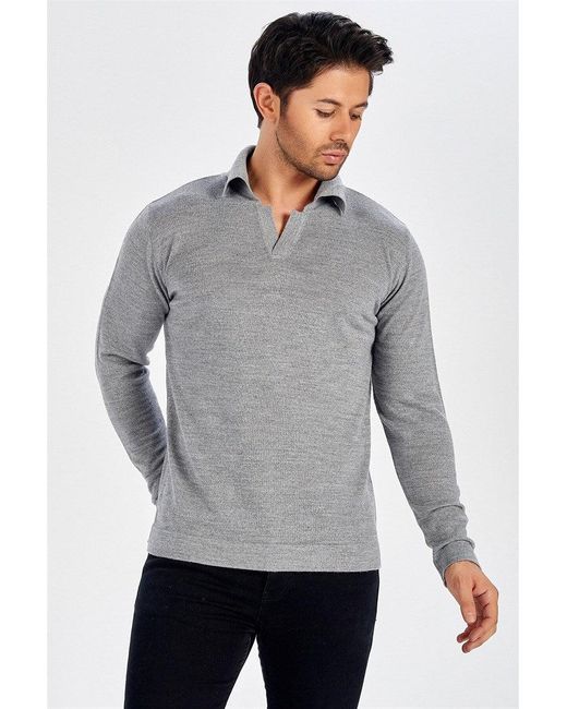 Peraluna Gray Polo Neck Fine Knitwear Pullover for men