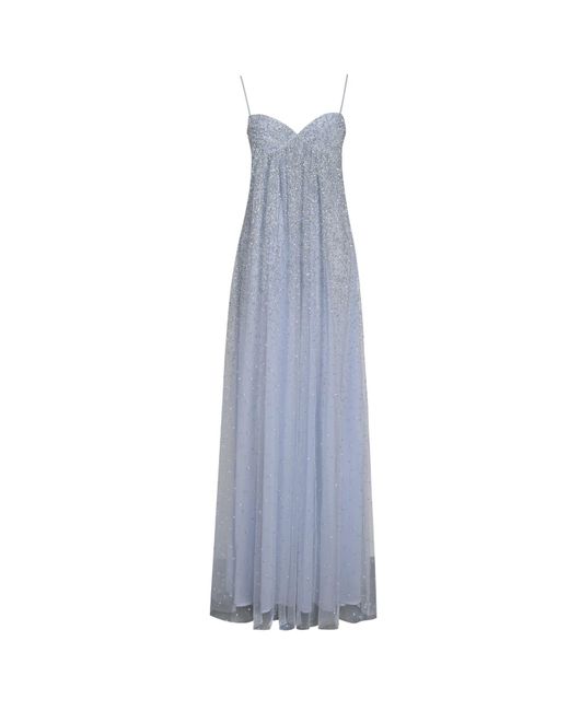 Miss Circle New York Blue Wallie Baby Rhinestone Embellished Mesh Backless Gown