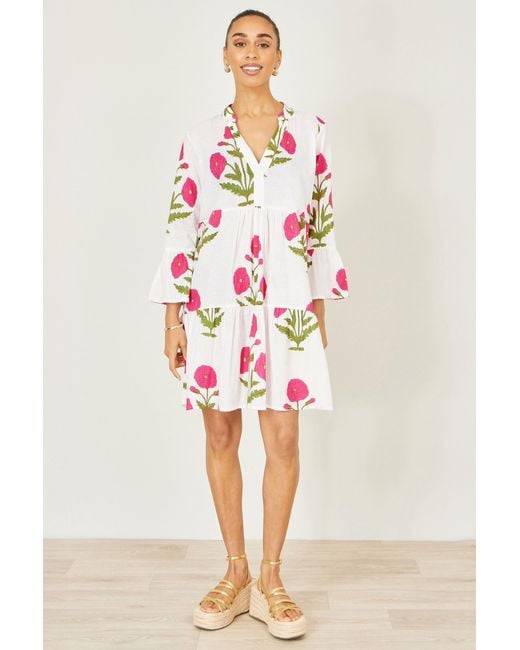 Yumi' Pink Cotton Floral Tunic