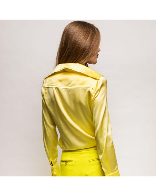 Farinaz Yellow Drape Blouse With French Cuff