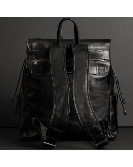 Time Resistance Black Leather Backpack for men