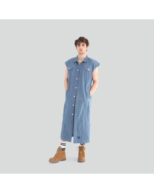 Maui X Lolita Blue Ruler Oversized Denim Vest for men