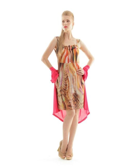 Conquista Orange Ruched Print Dress
