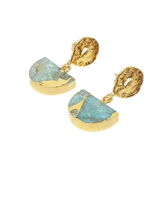 Harfi Metallic Aquamarine March Birthstone Statement Hammered Earrings