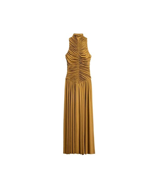 Nocturne Metallic Ruched High-Neck Maxi Dress
