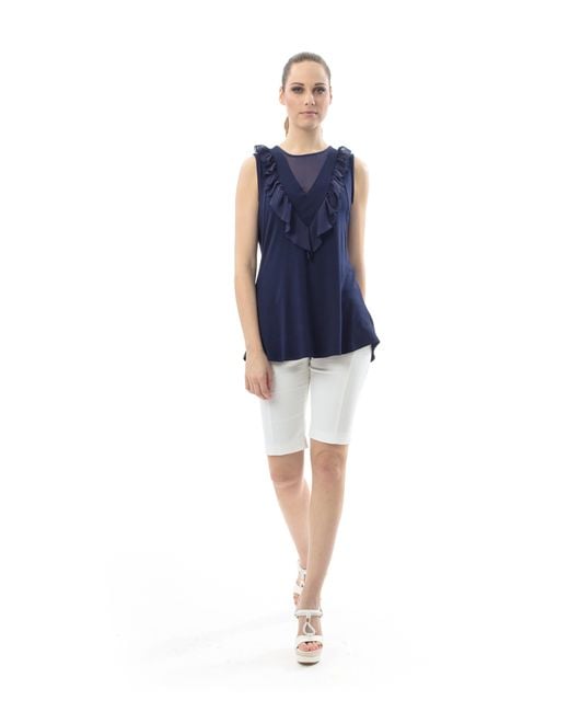 Conquista Blue Tulle Detail Top