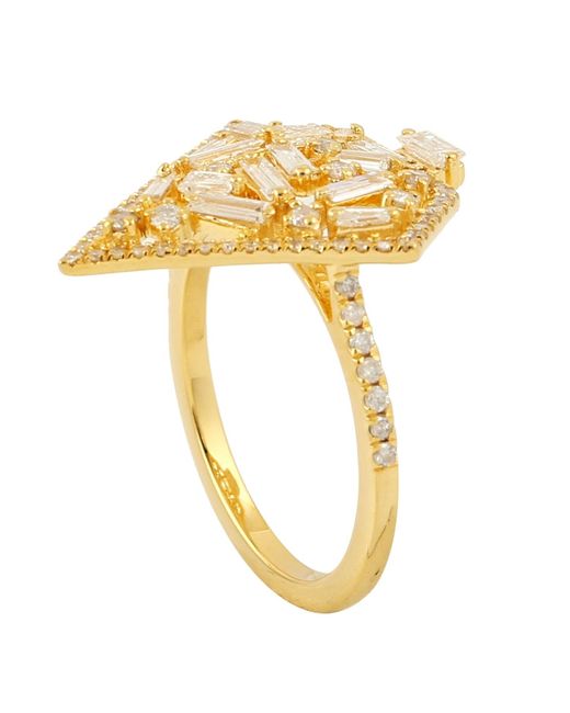 Artisan Metallic Yellow Gold Baguette Diamond Designer Ring Handmade Jewelry