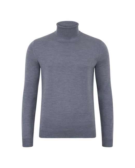 Paul James Knitwear Blue Extra Fine Merino Wool Westonn Roll Neck Jumper for men