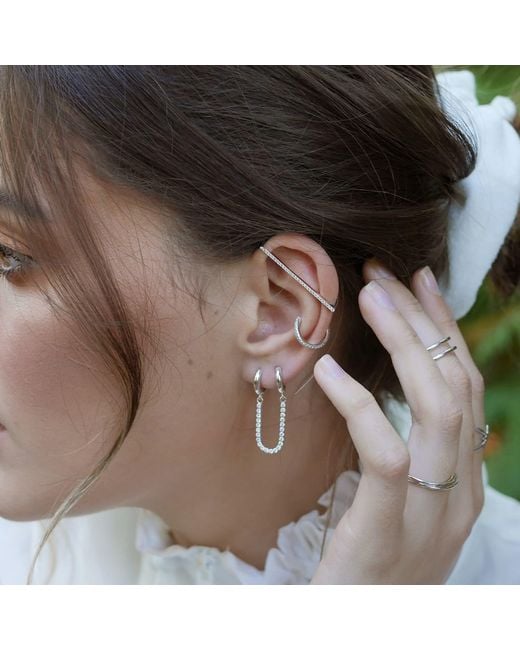 Scream Pretty White Tennis Chain Double Huggie Earring