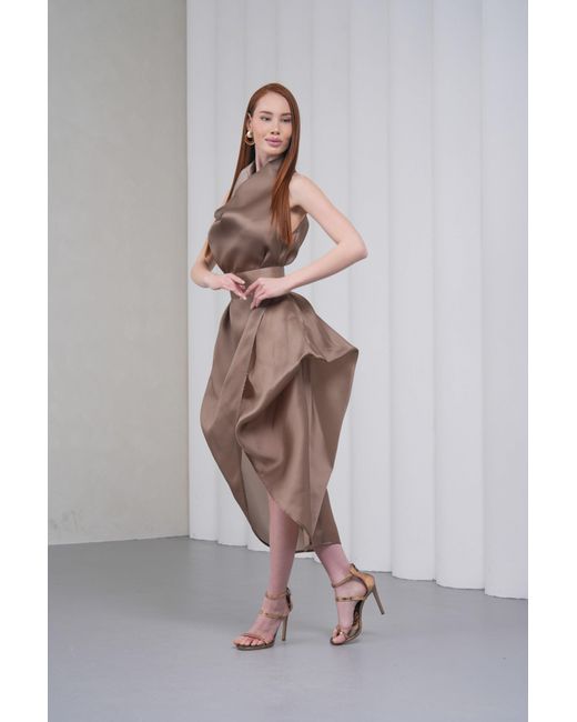 Lumina Eligma Brown Neutrals Silhouette Halter Dress