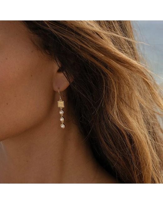 Karma and Luck Metallic Graceful Harmony Pearl Greek Key Earrings