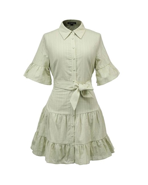 Smart and Joy Green Fit-And-Flare Tiered Ruffles Mini Shirt-Dress