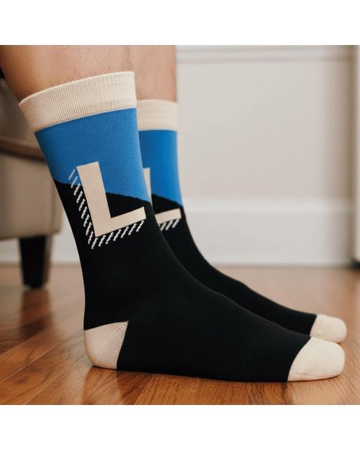 Peper Harow - Made in England Blue Alphabet Socks – L for men