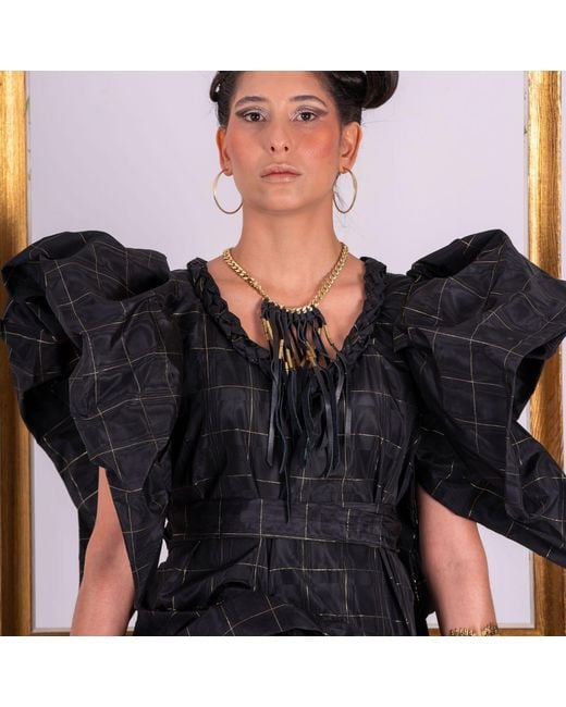 Miro Misljen Black Avant-Garde Silk Sculptural Dress