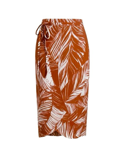 Imaatu Orange Drape Palms Rust Asymmetrical Sustainable Viscose Wrap Midi One Size Skirt Tropical Print
