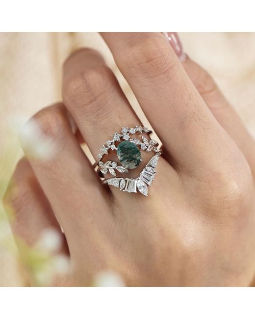 Azura Jewelry New York Green Between The Leaf Oval Moss Agate Ring Vermeil