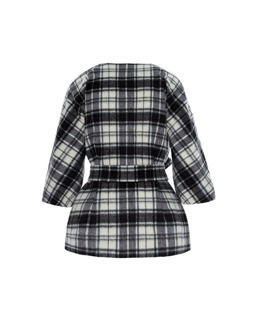 AVENUE No.29 Black Check Wool Cape With Belt