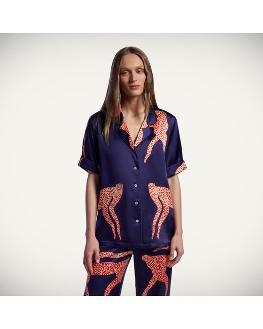 Piola Blue Mulberry Silk Pyjama Set Short Sleeve