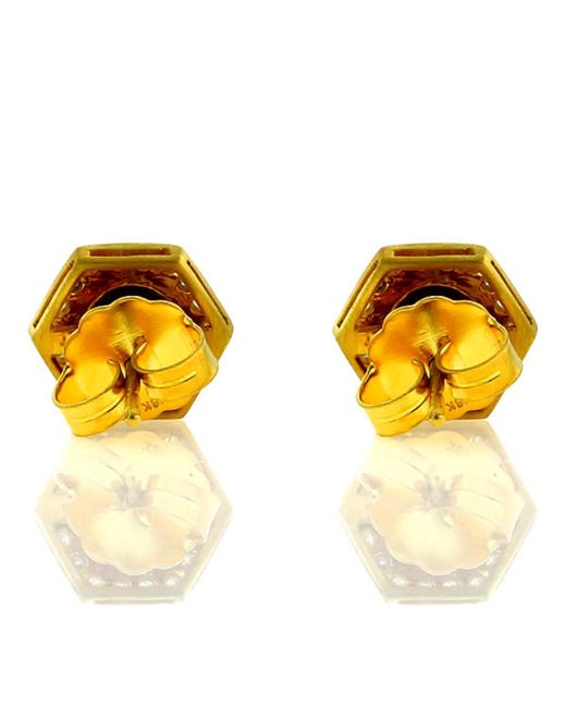 Artisan Metallic 18k Yellow Gold Natural Diamond Ruby Stud Earrings