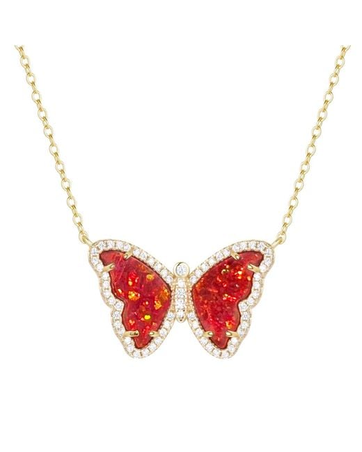 KAMARIA Red Opal Butterfly Necklace With Crystals