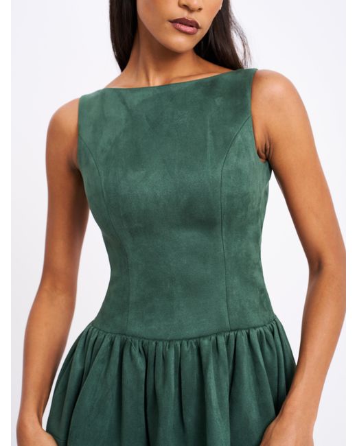 Miss Circle New York Green Laila Suede Boat Neck Backless Midi Dress