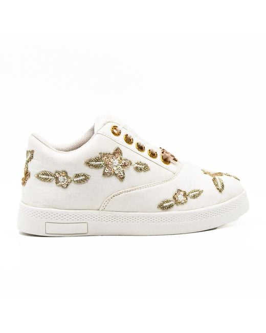Rettrose White Quinn Luxury Satin Handmade Embellished Tennis Shoe