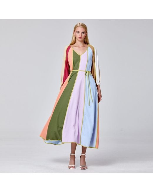 Smart and Joy Blue Colourful Panel Maxi Dress