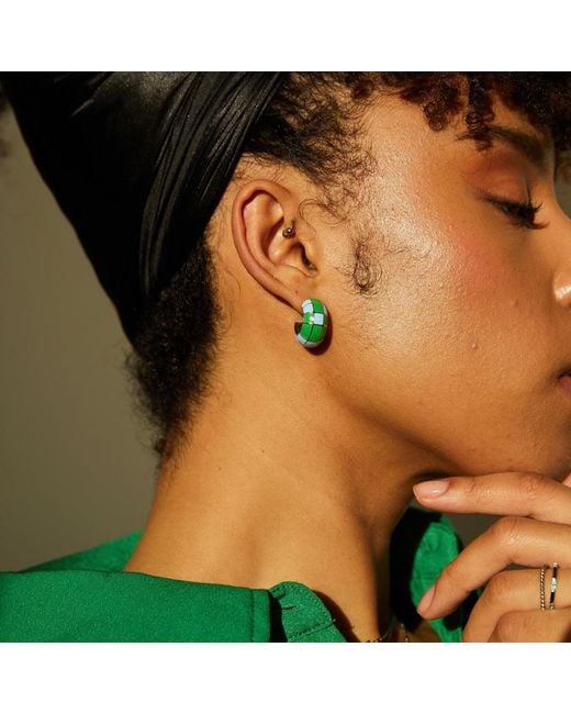 Bermuda Watch Company Green Annie Apple Groove Chunky Sterling Enamel Hoop Earrings