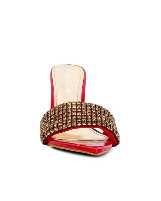 Rag & Co Red Adina Diamante Embellished Slip On Sandals