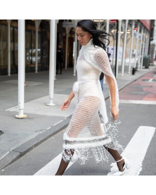 Andreeva White Rose Handmade Knit Dress