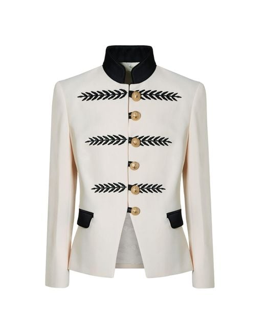 The Extreme Collection White Neutrals Ivory Short Military Blazer With Embroidery