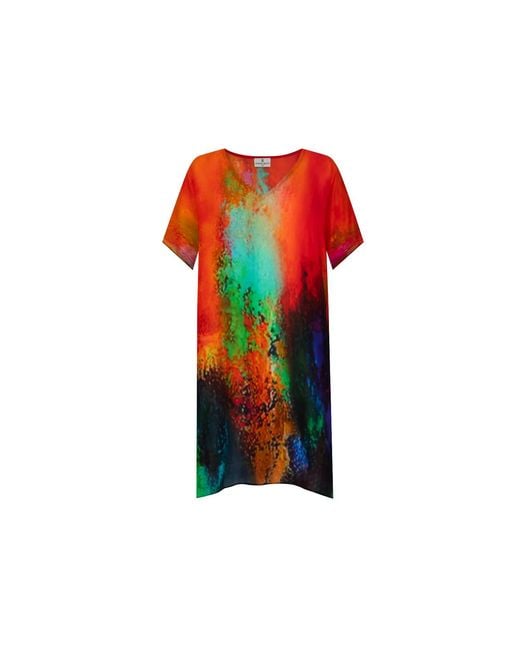 DHARA SHETH DUBAI Red Roar Abstract Sheer Short Kaftan