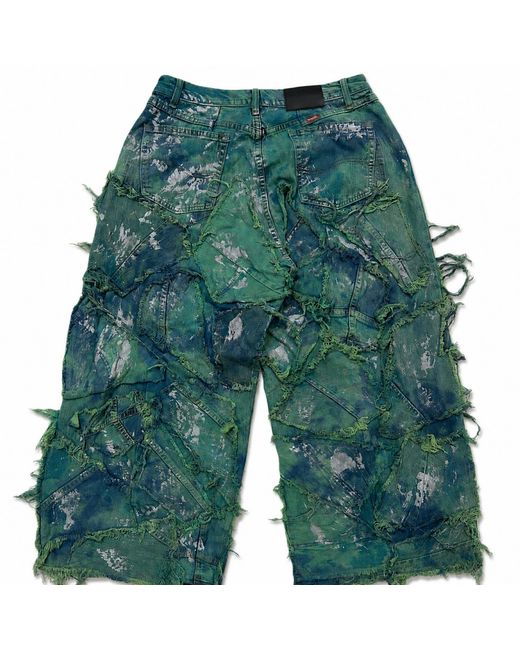 Zasta Studio Green Wearable Ruins Shredded Wide Leg Colored Denim Pants