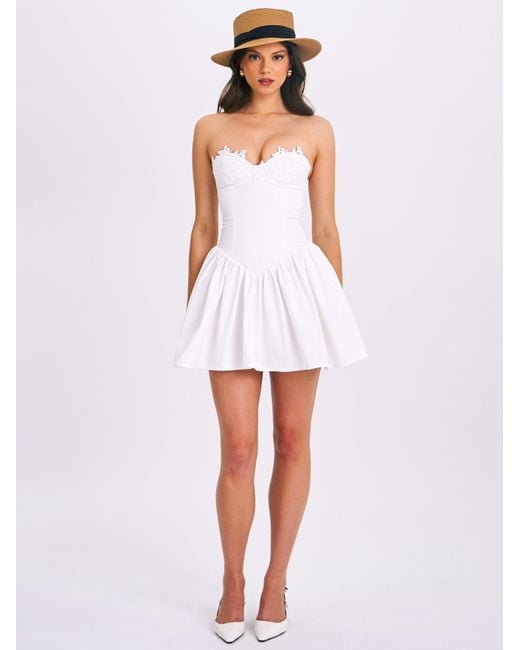 Miss Circle New York White Sacha Lace Drop Waist Corset Puffy Mini Dress