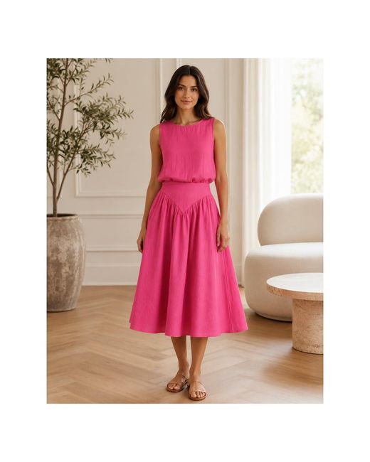 Oh!Zuza Pink Matte Viscose Top & Midi Skirt Set
