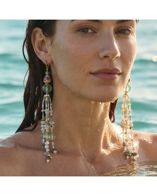Jaredjamin Metallic Sirena Fluorite & Marine Shell Tassel Earrings