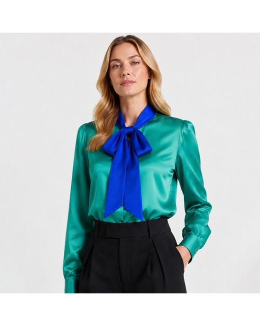 Freak Vault Green Emerald Pussy Bow Satin Blouse