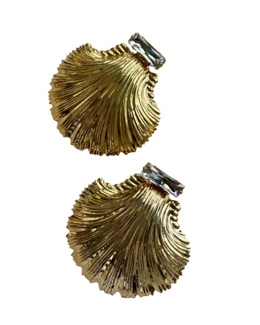 Laura Gray Green Large Diamond Clear Crystal Shell Earrings