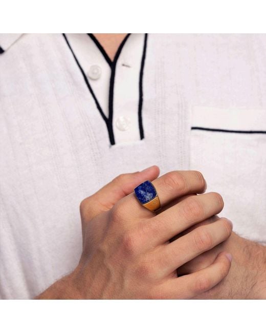 Nialaya Blue Signet Ring With Lapis for men