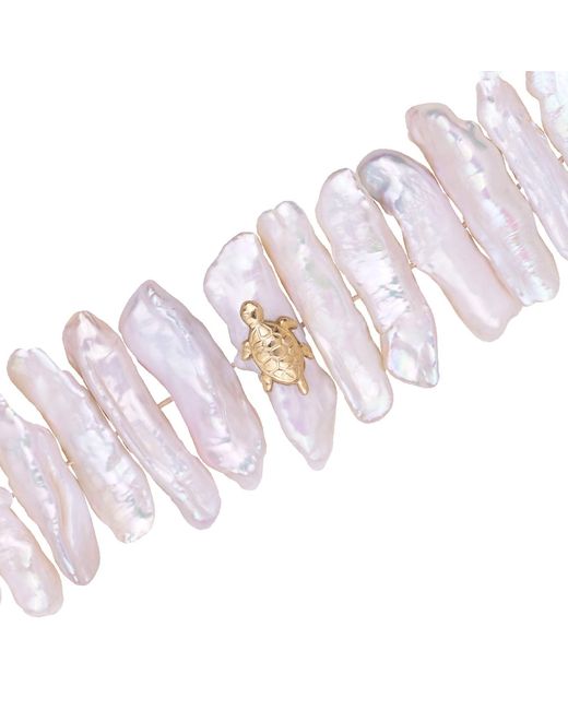 Oana Savu Pink Filled Fine Pearls Bracelet Sea Turtle Charm