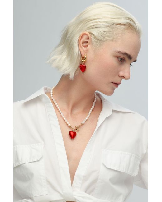 Classicharms Metallic Esmée Glaze Heart Pendant Pearl Necklace