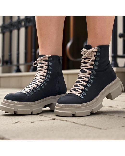 Adrenaline Fashion Black Designer Genuine Leather Chunky Lace-Up Ankle Boots With Sole