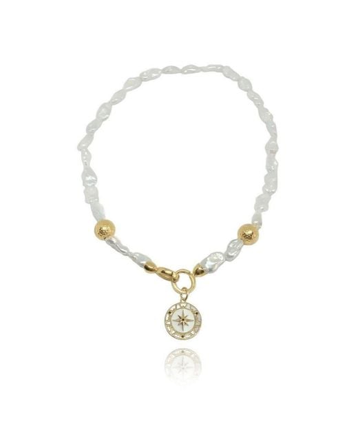 LINYA JEWELLERY Metallic North Star Medallion Pearl Necklace