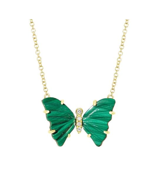 KAMARIA Green Malachite Butterfly Necklace With Diamonds