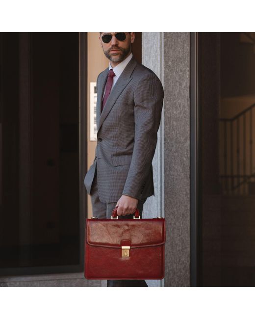 Time Resistance Red Leather Briefcase for men