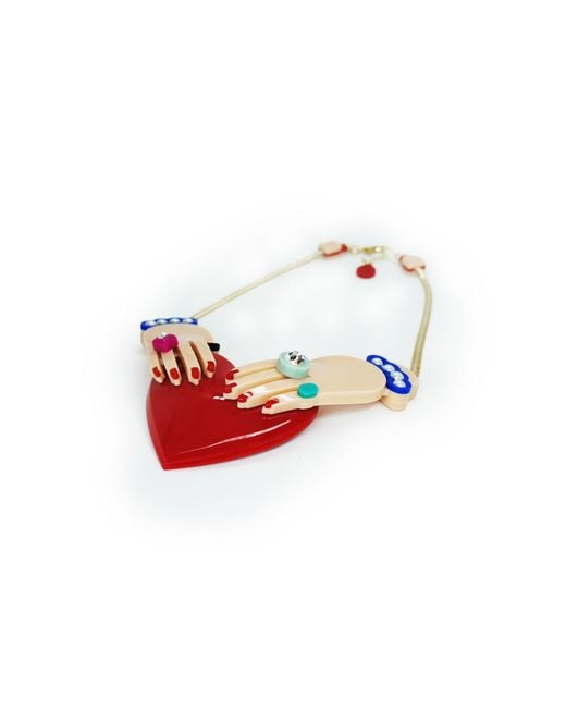 Gissa Bicalho Multicolor Handmade Acrylic Chocker Necklace Hands And Heart