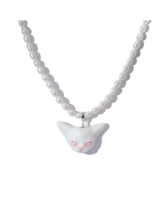 H2 Studio Metallic Angry Puss Porcelain Freshwater Pearl Necklace