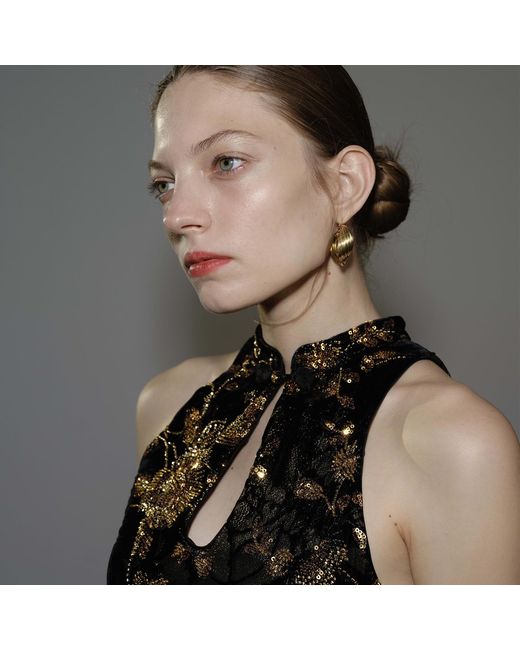 Belsize25 Black Golden Garden And Velvet Beaded Floral Halterneck Mini Dress